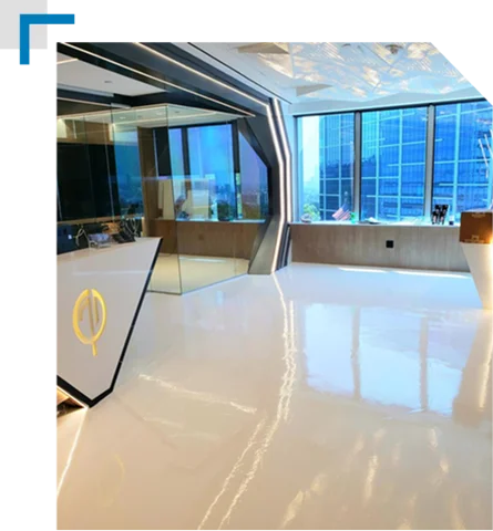 extremely high gloss white epoxy floor in a modern office