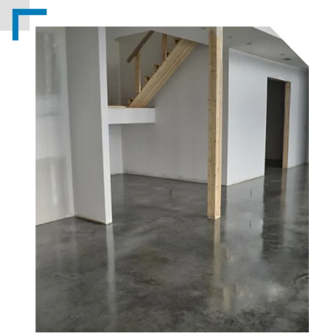 Durable smoke-grey residential epoxy flooring installed in a new construction home
