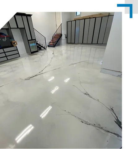 metallic epoxy floor with black marbling