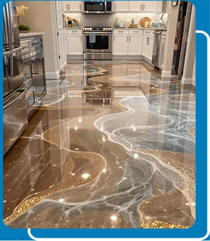 Beautiful design Metallic epoxy floor in a kitchen